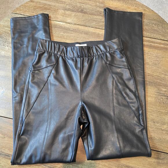 PILCRO Black Patent Leather Straight Long Pants Elastic Waists Sz 28 (766) - Picture 1 of 11